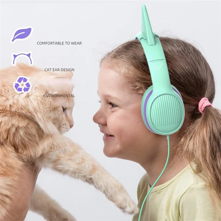 Gorsun GS-E66V Niños Auriculares Con Cable de 3.5 mm Con Orejas de Gato Desmontables Decoración Auriculares Plegables Para Niños - Negro
