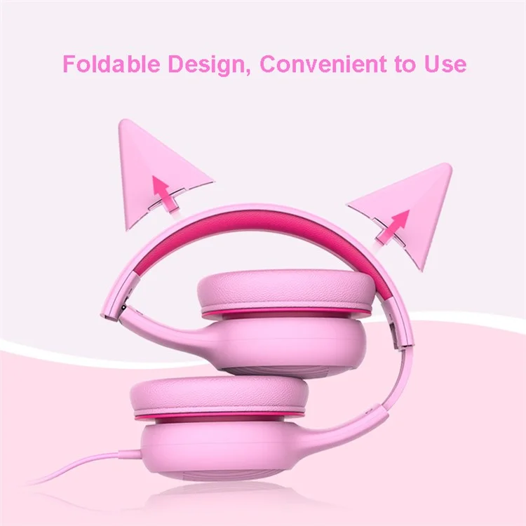 Gorsun GS-E66V Niños Auriculares Con Cable de 3.5 mm Con Orejas de Gato Desmontables Decoración Auriculares Plegables Para Niños - Negro