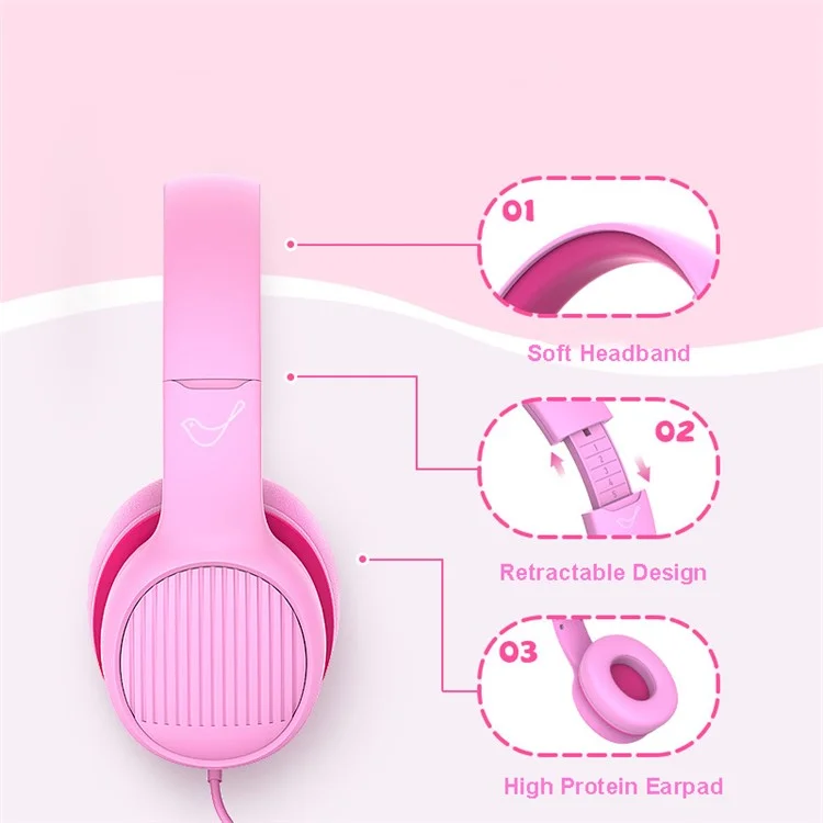 Gorsun GS-E66V Niños Auriculares Con Cable de 3.5 mm Con Orejas de Gato Desmontables Decoración Auriculares Plegables Para Niños - Negro
