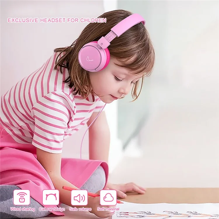 GORSUN GS-E62V Cat Ear Decor Folding Children Headphone Wired HiFi Earphone Over-ear Kid Headset - Purple