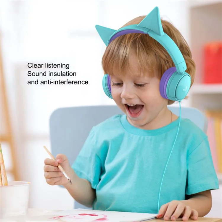 GORSUN GS-E62V Cat Ear Decor Folding Children Headphone Wired HiFi Earphone Over-ear Kid Headset - Purple