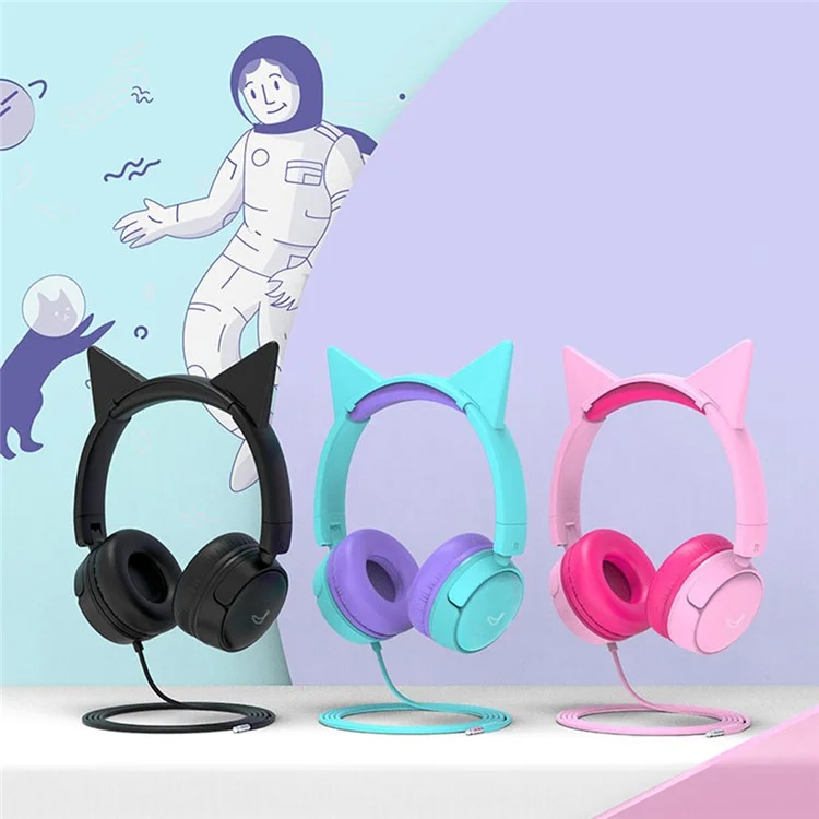 GORSUN GS-E62V Cat Ear Decor Folding Children Headphone Wired HiFi Earphone Over-ear Kid Headset - Purple