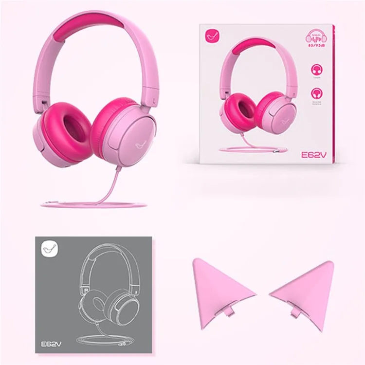 GORSUN GS-E62V Cat Ear Decor Folding Children Headphone Wired HiFi Earphone Over-ear Kid Headset - Purple