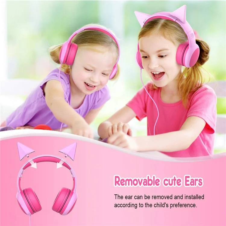 Gorsun GS-E61V 3,5 mm Verkabelte Kinder Kopfhörer Faltbare Kinder Musik Headset Mit Abnehmbaren Katzenohren Dekor - Rosa