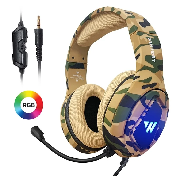 Wintory M1 Wired Over-Ear E-sports Headphone Professional Gaming Headset Avec Lumière LED Colorée - Camouflage Jaune