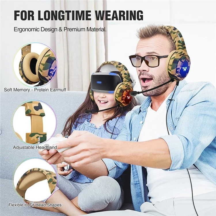 Wintory M1 Wired Over-Ear E-sports Headphone Professional Gaming Headset Avec Lumière LED Colorée - Camouflage Jaune