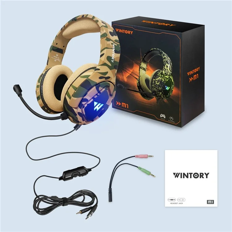 Wintory M1 Wired Over-Ear E-sports Headphone Professional Gaming Headset Avec Lumière LED Colorée - Camouflage Jaune