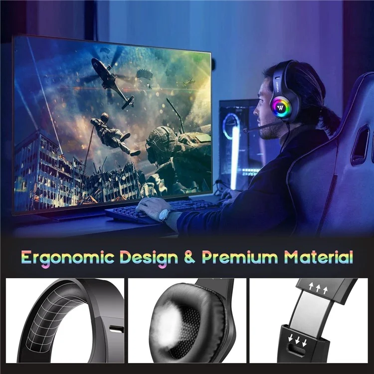 Wintory M3 Wired Over-Ear E-sports Fone de Ouvido Ergonômico de Fone de Jogo de Jogos de Computador Com Luz RGB