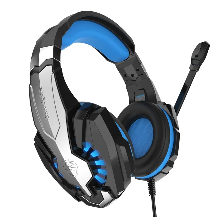 SOULBYTES S9 USB+3.5mm Wired Over-Ear Heavy Bass E-sports Headphone Volume Adjustable Gaming Headset with LED Light - Black / Blue