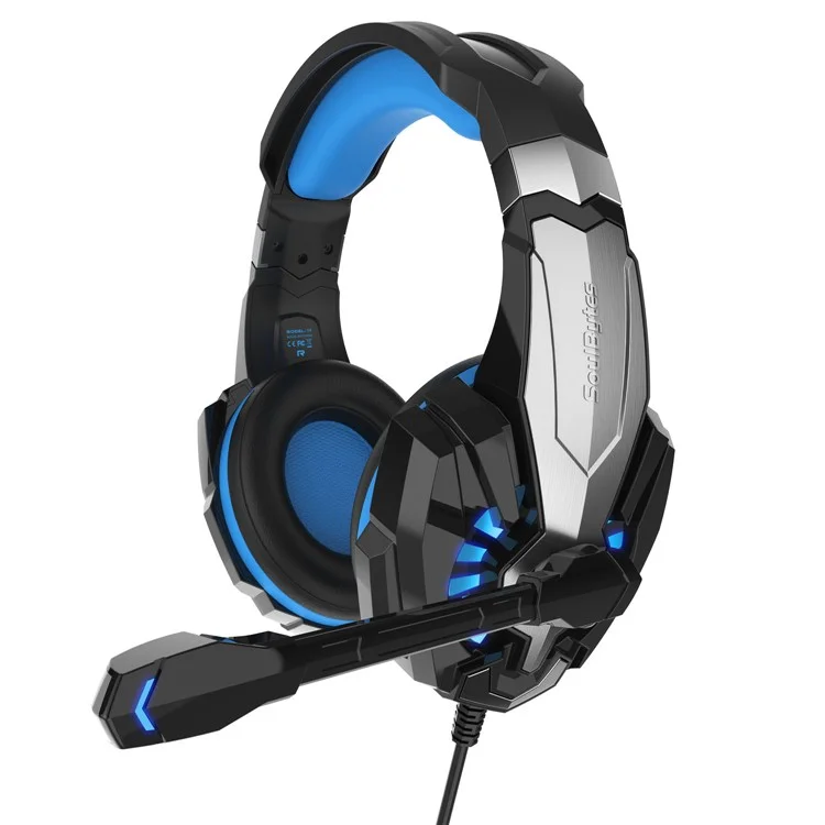 SOULBYTES S9 USB+3.5mm Wired Over-Ear Heavy Bass E-sports Headphone Volume Adjustable Gaming Headset with LED Light - Black / Blue