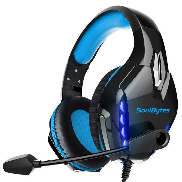 SOULBYTES S11 USB+3.5mm Wired Over-Ear E-sports Headphone Cool LED Light Gaming Headset with Rotatable Microphone - Blue