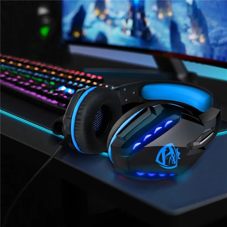 SOULBYTES S11 USB+3.5mm Wired Over-Ear E-sports Headphone Cool LED Light Gaming Headset with Rotatable Microphone - Blue