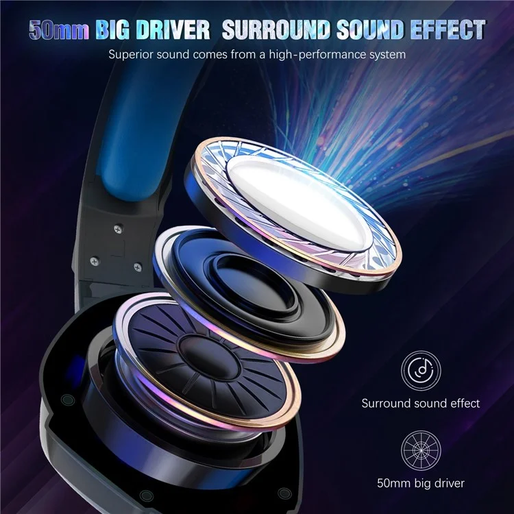 SOULBYTES S11 USB+3.5mm Wired Over-Ear E-sports Headphone Cool LED Light Gaming Headset with Rotatable Microphone - Blue