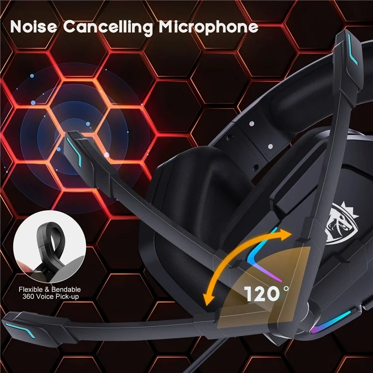 SOULBYTES S12 USB+3.5mm Wired Over-Ear Gaming Headphone RGB LED Light Professional E-sports Headset with Adjustable Microphone