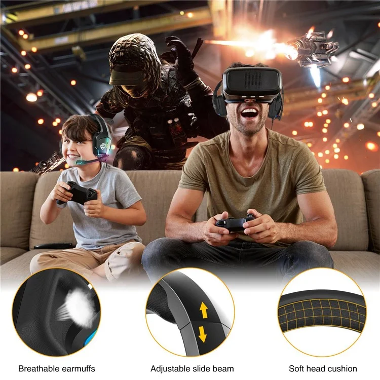 SOULBYTES S12 USB+3.5mm Wired Over-Ear Gaming Headphone RGB LED Light Professional E-sports Headset with Adjustable Microphone