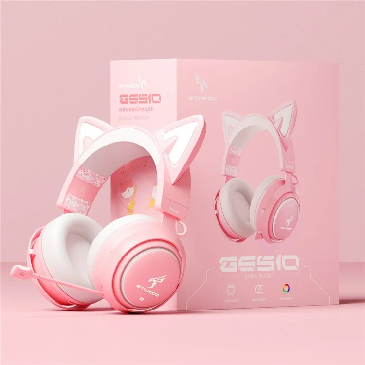 SOMIC GS510 Cat Ear Design USB+3.5mm Wired Over-Ear E-sports Headphone Music Gaming Headset with LED Light - Pink