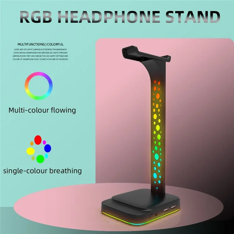 G2 RGB Headphone Stand Gaming Headset Holder Gaming Headset Desk Hook Hanger Mount with 2 USB Chargers and 9 Light Modes