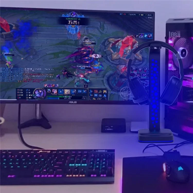 G2 RGB Stand Gaming Gaming Horme Affiliante Affioraggio Affari Appendiabiti Gancio Con 2 Caricabatterie USB e 9 Modalità Light