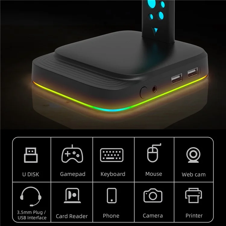 G2 RGB Stand Gaming Gaming Horme Affiliante Affioraggio Affari Appendiabiti Gancio Con 2 Caricabatterie USB e 9 Modalità Light