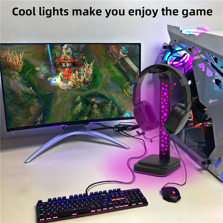 G2 RGB Soporte de Auriculares Auriculares Gaming Headset Hanger Hanger Mount Con 2 Cargadores USB y 9 Modos de Luz