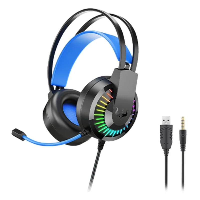 OVLENG GT68 RGB Wired Gaming Headset Over-Ear E-sports Headphone USB+3.5mm Adjustable Headset with Mic - Black  /  Blue