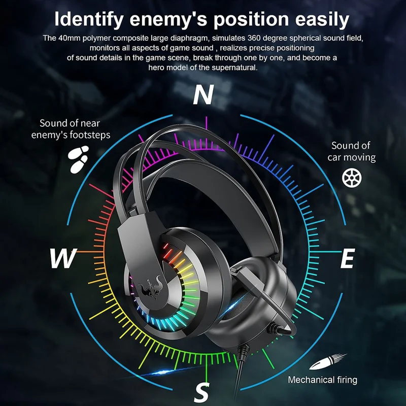 OVLENG GT68 RGB Wired Gaming Headset Over-Ear E-sports Headphone USB+3.5mm Adjustable Headset with Mic - Black  /  Blue