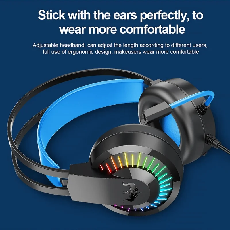 OVLENG GT68 RGB Wired Gaming Headset Over-Ear E-sports Headphone USB+3.5mm Adjustable Headset with Mic - Black  /  Blue