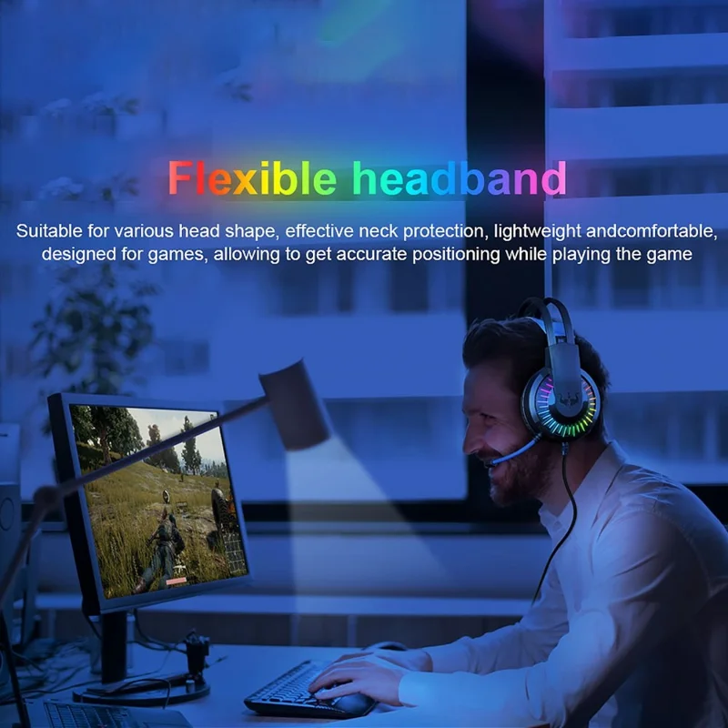 OVLENG GT68 RGB Wired Gaming Headset Over-Ear E-sports Headphone USB+3.5mm Adjustable Headset with Mic - Black  /  Blue