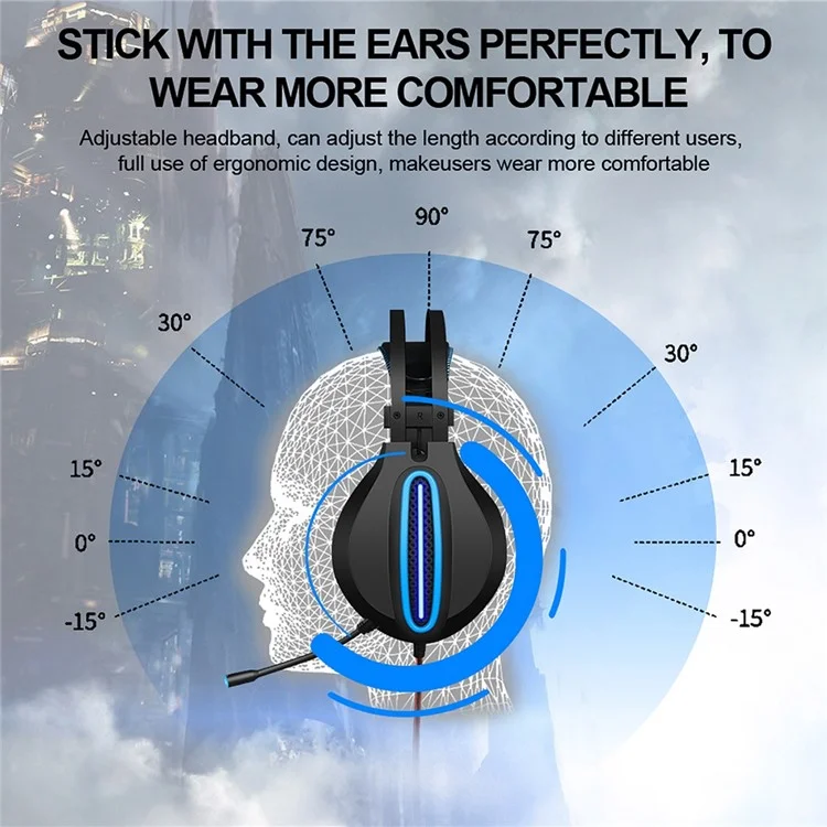 OVLENG GT62 USB+3.5mm Wired Over-Ear E-sports Headphone Cool LED Lighting Gaming Headset with Rotatable Microphone - Black  /  Blue
