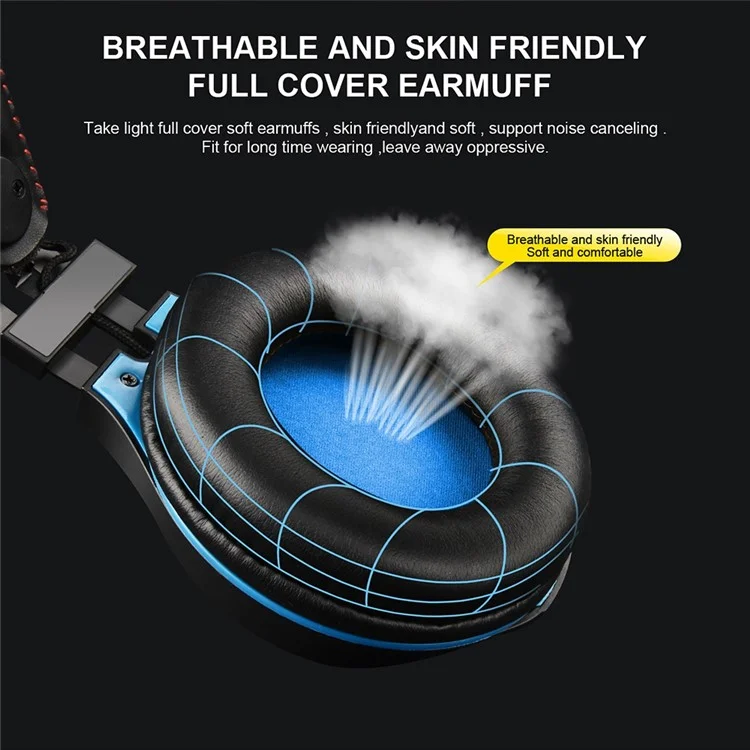 OVLENG GT62 USB+3.5mm Wired Over-Ear E-sports Headphone Cool LED Lighting Gaming Headset with Rotatable Microphone - Black  /  Blue