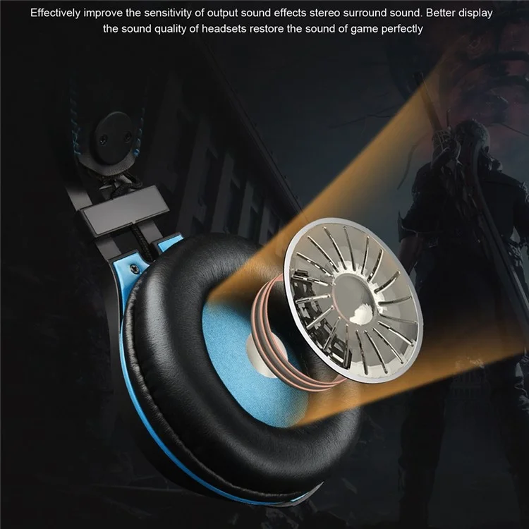 OVLENG GT62 USB+3.5mm Wired Over-Ear E-sports Headphone Cool LED Lighting Gaming Headset with Rotatable Microphone - Black  /  Blue