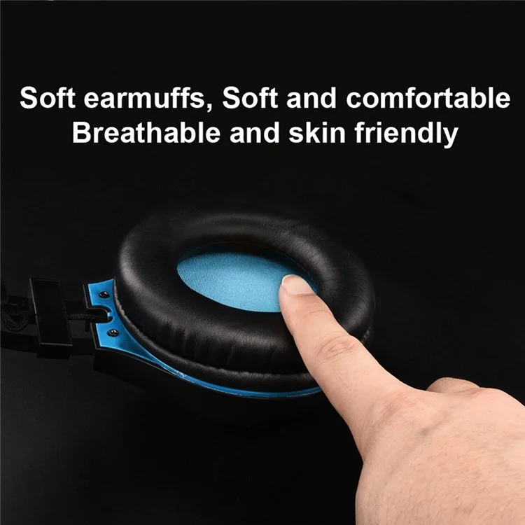 OVLENG GT62 USB+3.5mm Wired Over-Ear E-sports Headphone Cool LED Lighting Gaming Headset with Rotatable Microphone - Black  /  Blue