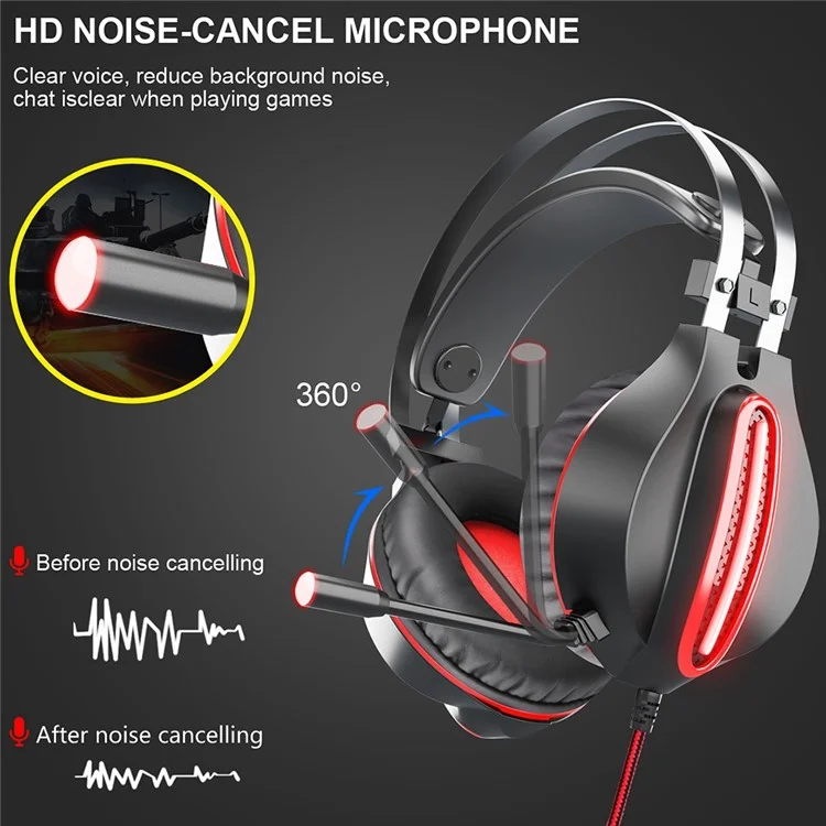 OVLENG GT62 USB+3.5mm Wired Over-Ear E-sports Headphone Cool LED Lighting Gaming Headset with Rotatable Microphone - Black  /  Blue