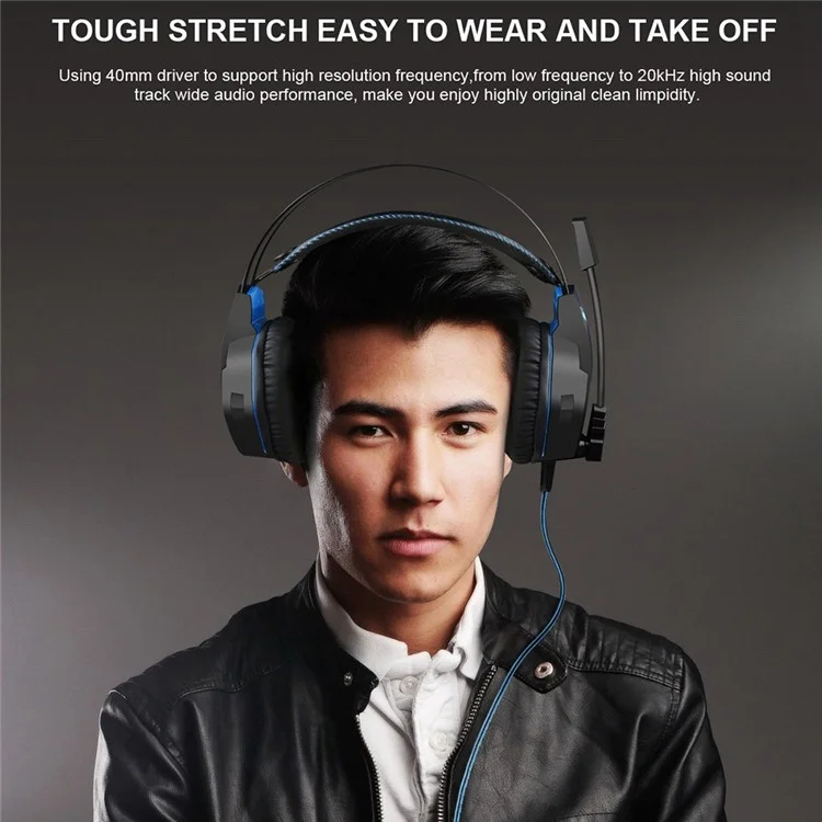 OVLENG GT63 USB+3.5mm Wired Over-Ear E-sports Headset Cool LED Lights Gaming Headphone with Rotating Microphone for Computers, Laptops - Black  /  Blue