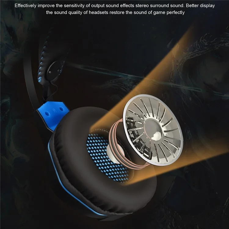 OVLENG GT63 USB+3.5mm Wired Over-Ear E-sports Headset Cool LED Lights Gaming Headphone with Rotating Microphone for Computers, Laptops - Black  /  Blue