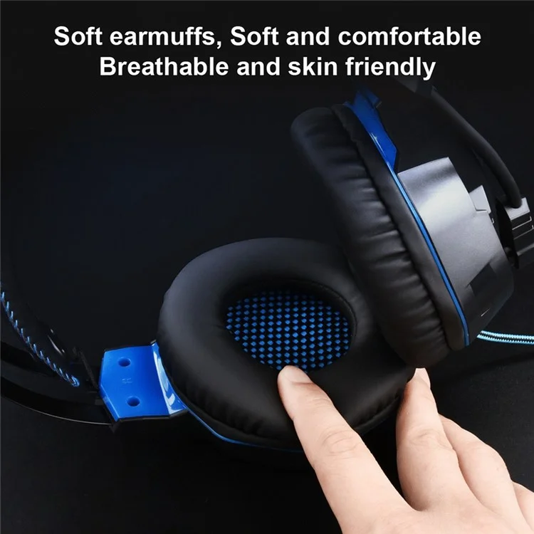 OVLENG GT63 USB+3.5mm Wired Over-Ear E-sports Headset Cool LED Lights Gaming Headphone with Rotating Microphone for Computers, Laptops - Black  /  Blue