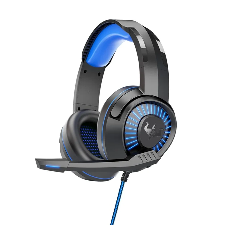 OVLENG GT66 RGB Gaming Headset Head-mounted Headphones with Noise-canceling Microphone, USB+3.5mm Plug - Black  /  Blue