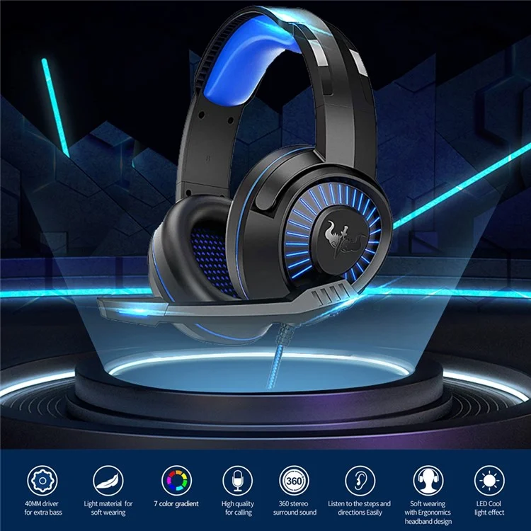 OVLENG GT66 RGB Gaming Headset Head-mounted Headphones with Noise-canceling Microphone, USB+3.5mm Plug - Black  /  Blue