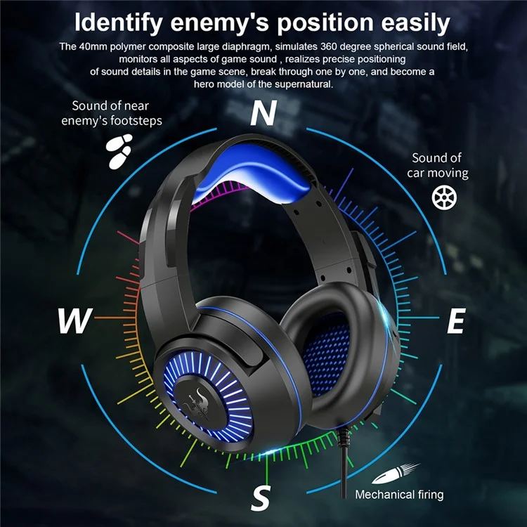 OVLENG GT66 RGB Gaming Headset Head-mounted Headphones with Noise-canceling Microphone, USB+3.5mm Plug - Black  /  Blue