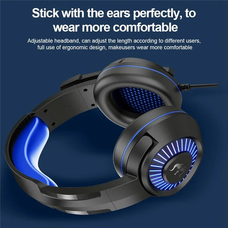 OVLENG GT66 RGB Gaming Headset Head-mounted Headphones with Noise-canceling Microphone, USB+3.5mm Plug - Black  /  Blue