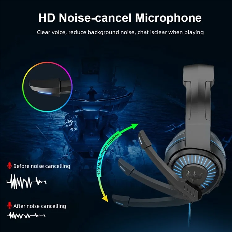 OVLENG GT66 RGB Gaming Headset Head-mounted Headphones with Noise-canceling Microphone, USB+3.5mm Plug - Black  /  Blue
