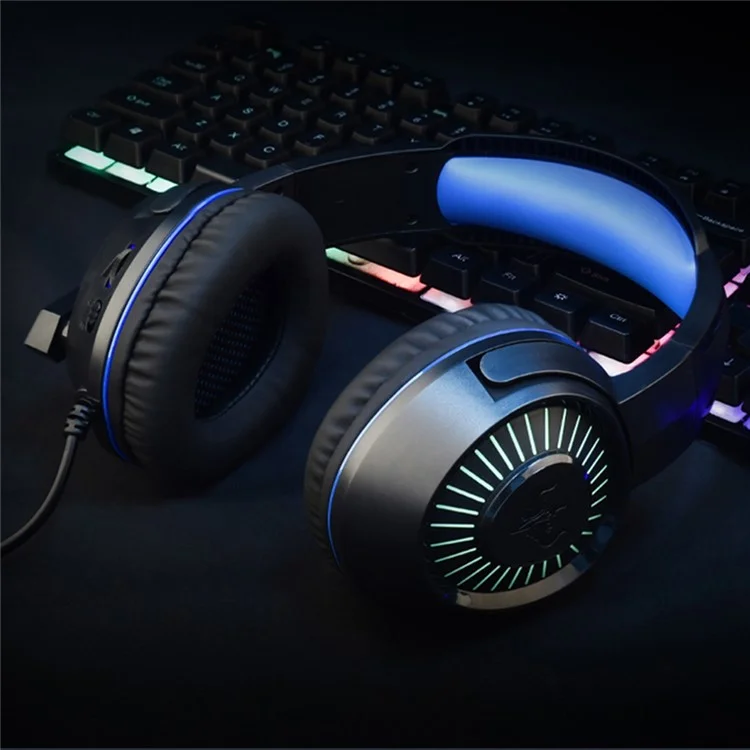 OVLENG GT66 RGB Gaming Headset Head-mounted Headphones with Noise-canceling Microphone, USB+3.5mm Plug - Black  /  Blue