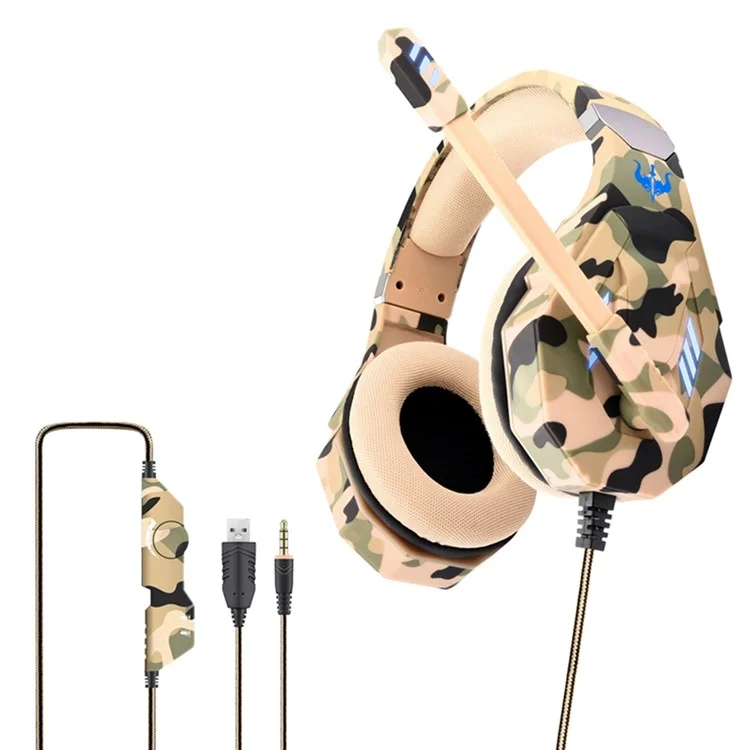 OVLENG GT95 Camouflage Design USB+3.5mm Wired Over-Ear Headphone Ergonomic E-sports Gaming Headset with LED Light - Camouflage Green