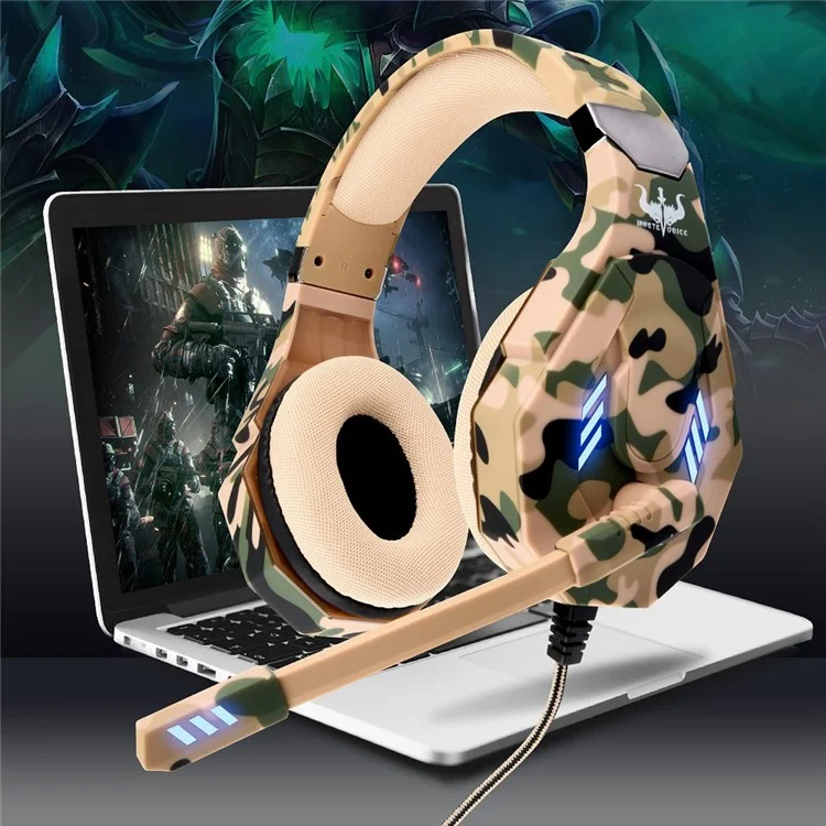 OVLENG GT95 Camouflage Design USB+3.5mm Wired Over-Ear Headphone Ergonomic E-sports Gaming Headset with LED Light - Camouflage Green