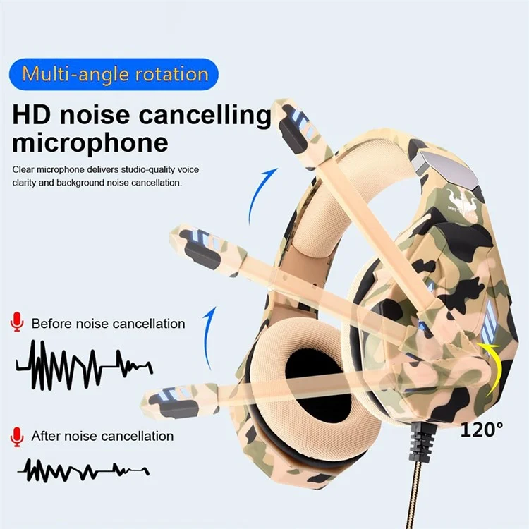 OVLENG GT95 Camouflage Design USB+3.5mm Wired Over-Ear Headphone Ergonomic E-sports Gaming Headset with LED Light - Camouflage Green