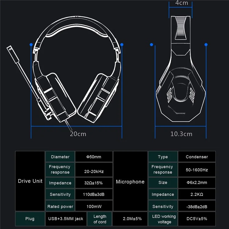 OVLENG GT94 Camouflage Style Wired Gaming Headset Over-Ear E-sports Headphone USB+2x3.5mm LED Lighting Headset with Noise-Canceling Mic - Camo Green