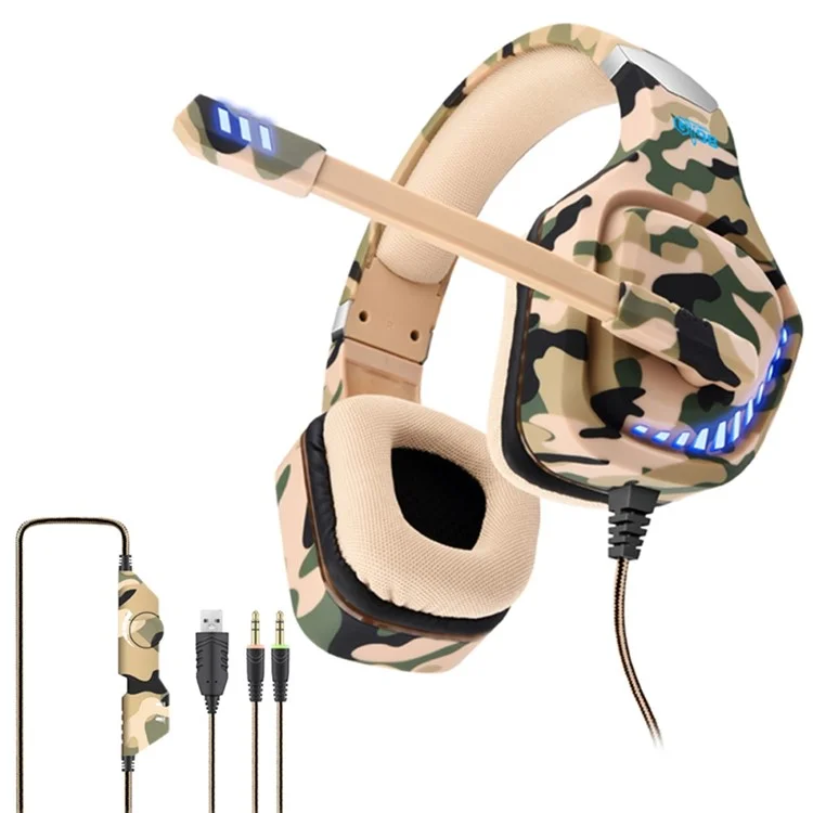 OVLENG GT98 E-sports LED Light Headset Over-ear Gaming Earphone 2x3.5mm+USB Wired Headphone with Noise Reduction Microphone - Camouflage / Green