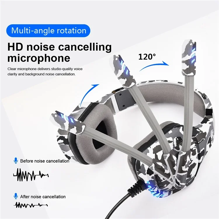 OVLENG GT98 E-sports LED Light Headset Over-ear Gaming Earphone 2x3.5mm+USB Wired Headphone with Noise Reduction Microphone - Camouflage / Green