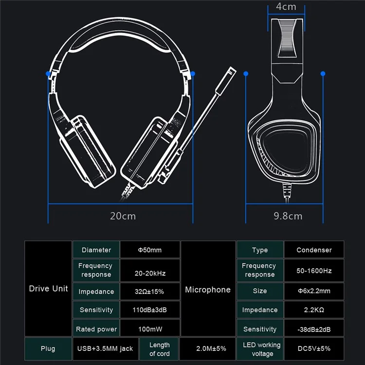 OVLENG GT98 E-sports LED Light Headset Over-ear Gaming Earphone 2x3.5mm+USB Wired Headphone with Noise Reduction Microphone - Camouflage / Green
