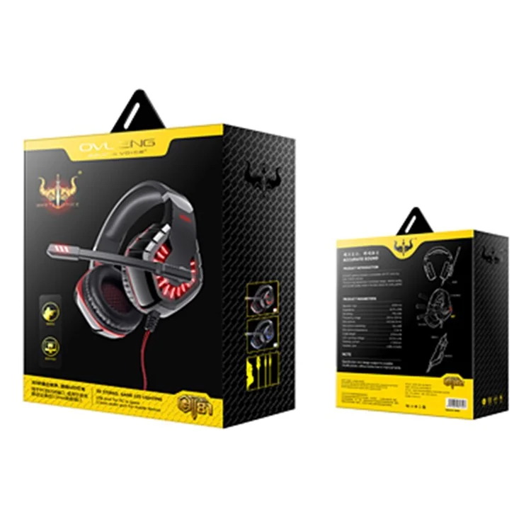 OVLENG GT81 E-sports Earphone USB+2x3.5mm Wired Headphone Noise Reduction Microphone Over-ear LED Lighting Gaming Headset - Black  /  Blue